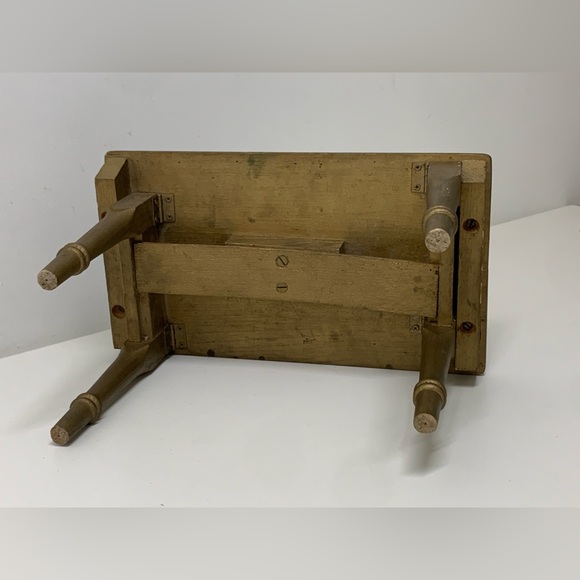 Vintage Artisan Hand Crafted Gold Painted Folding Wooden Stool - Picture 9 of 16